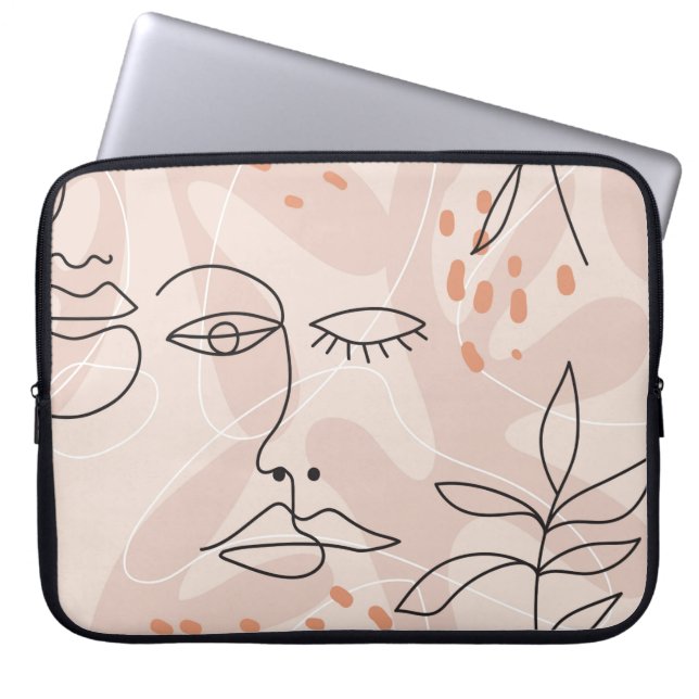 Minimal elegant seamless pattern with one line dra laptop sleeve (Front)