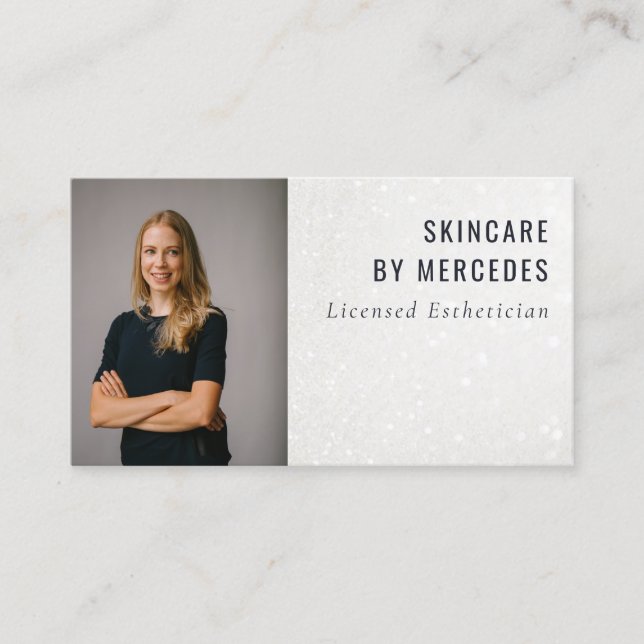 Minimal Elegant Shiny Silver Glitter Photo  Business Card (Front)