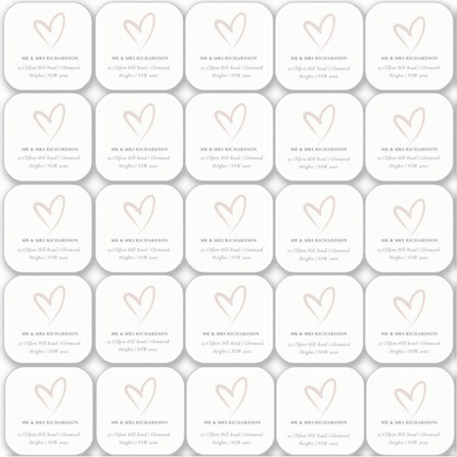 Minimal Elegant Simple Blush Heart Guest Name Sticker (Front)