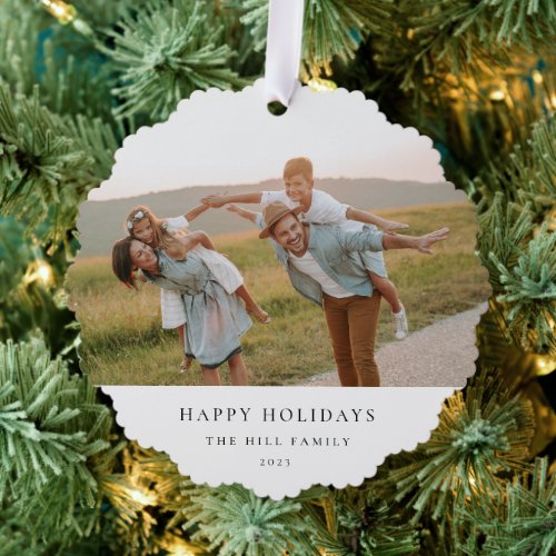 Minimal Elegant Simple  Christmas Family Photo Ornament Card