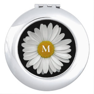Minimal Elegant Simple Daisy Flower with Monogram Compact Mirror