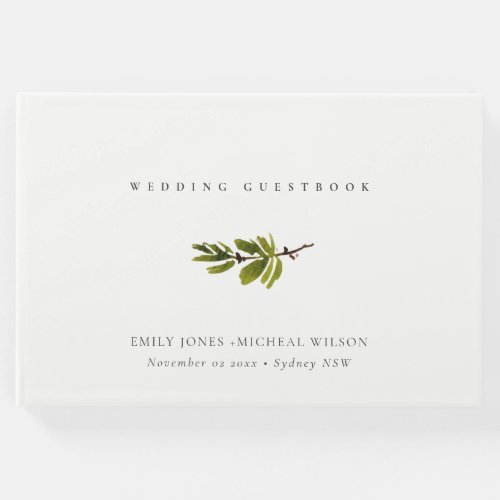 Minimal Elegant Simple Green Pine Branch Wedding Guest Book