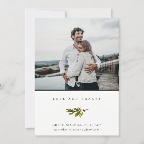 Minimal Elegant Simple Pine Branch Photo Wedding Thank You Card