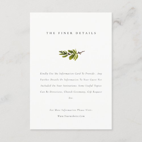 Minimal Elegant Simple Pine Branch Wedding Detail Enclosure Card