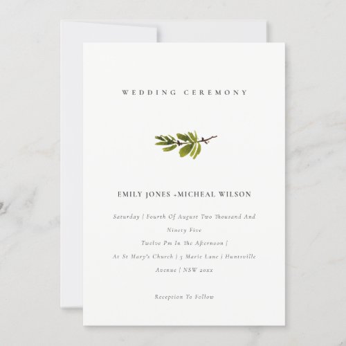 Minimal Elegant Simple Pine Branch Wedding Invite
