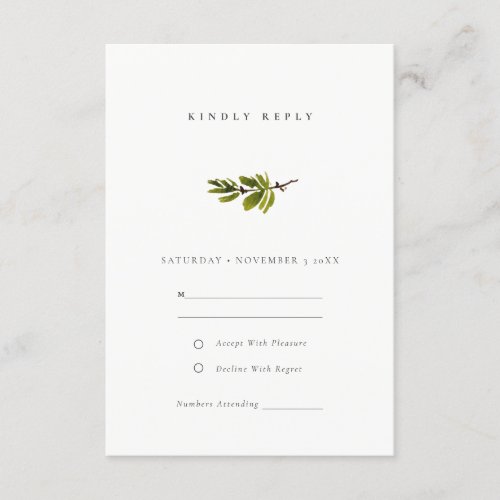 Minimal Elegant Simple Pine Branch Wedding  RSVP Enclosure Card