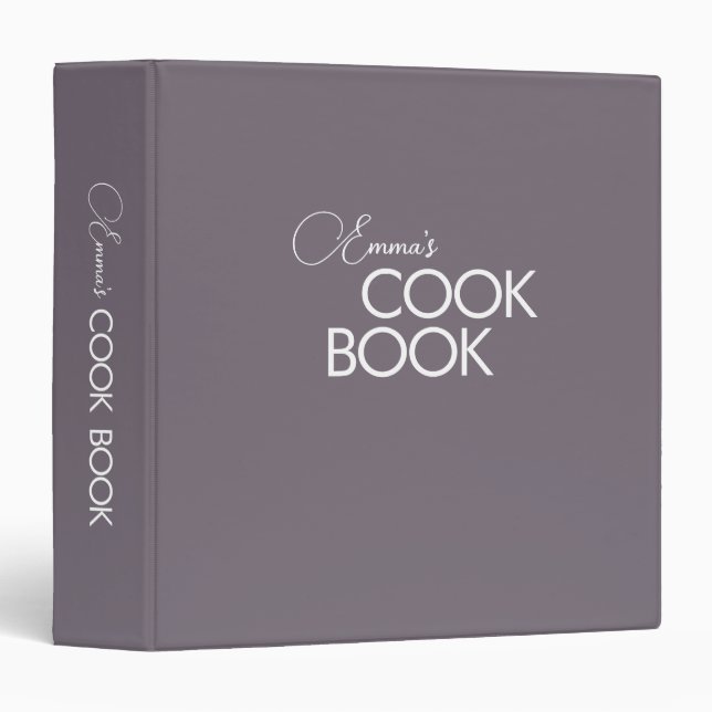 Minimal Elegant Sophisticated Purple Cook Book 3 Ring Binder (Front/Spine)