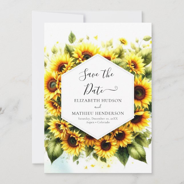 Minimal Elegant Sunflower Wedding Save The Date (Front)
