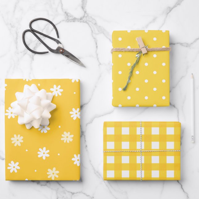 Minimal Elegant Sunflower Yellow Spring Easter Wrapping Paper Sheets (Front)