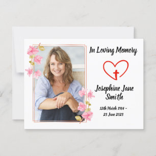 Minimal Elegant Sympathy Floral Photo Prayer Card