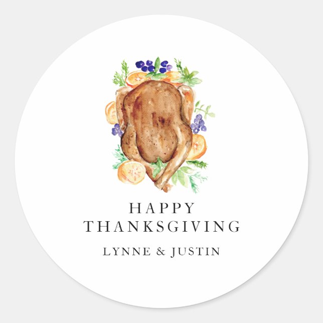 Minimal Elegant Thanksgiving Dinner Give Thanks Classic Round Sticker (Front)