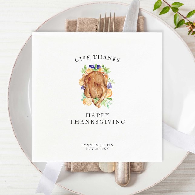 Minimal Elegant Thanksgiving Dinner Give Thanks Napkins (Creator Uploaded)