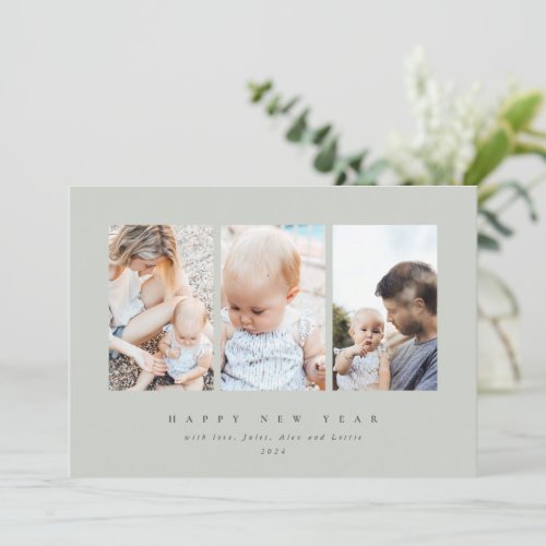 Minimal Elegant Three Photo Happy New Year Holiday Card