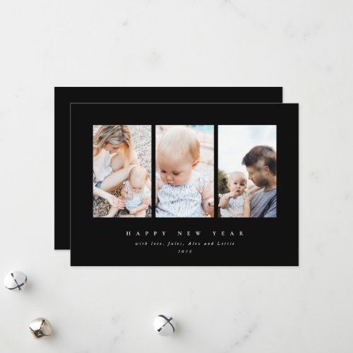 Minimal Elegant Three Photo Happy New Year Holiday Card