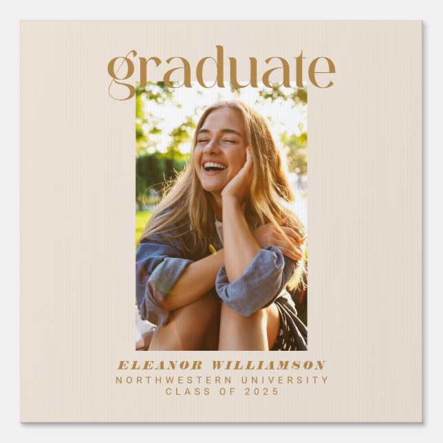 Minimal Elegant Typography Gold Photo Graduation Sign (Front)