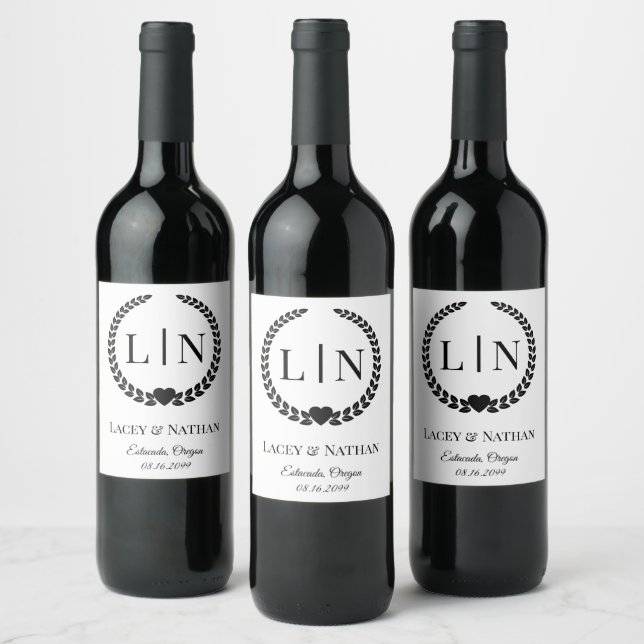 Minimal Elegant Typography Monogram Initials Wine Label (Bottles)