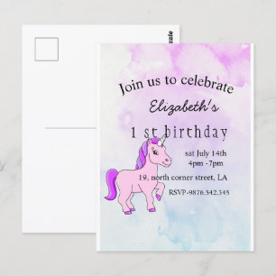 minimal elegant unicorn birthday invitation postcard
