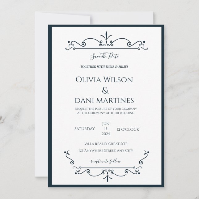 Minimal & Elegant Vintage Monogram Wedding Invitation (Front)