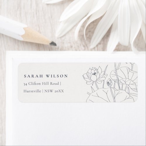 Minimal Elegant Waterlily Floral Sketch Address Label