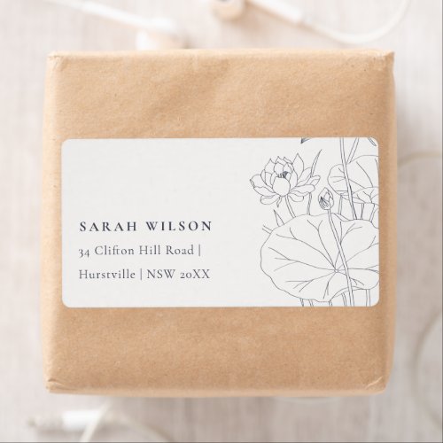 Minimal Elegant Waterlily Floral Sketch Address Label