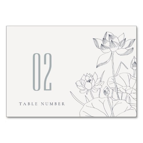 Minimal Elegant Waterlily Floral Sketch Wedding Table Number