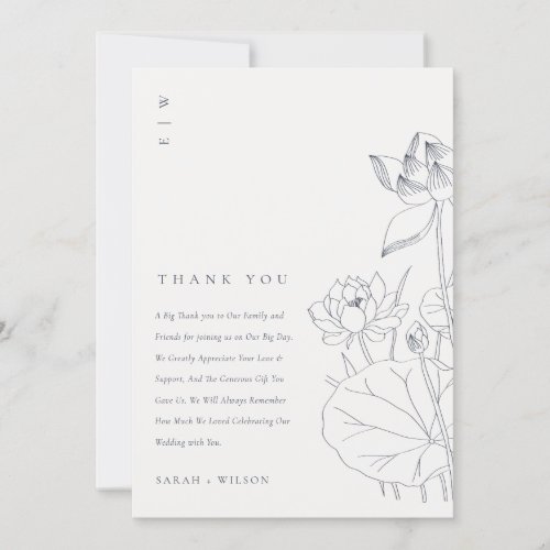 Minimal Elegant Waterlily Floral Sketch Wedding Thank You Card