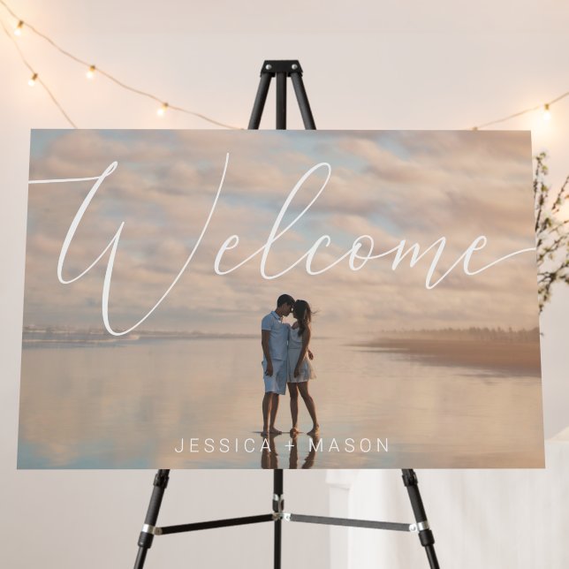Minimal Elegant Wedding Welcome Sign with Photo (In Situ (Stand))