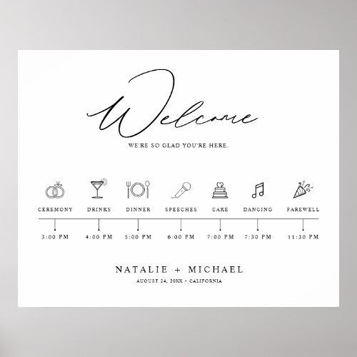Minimal Elegant Wedding Welcome Sign with Timeline