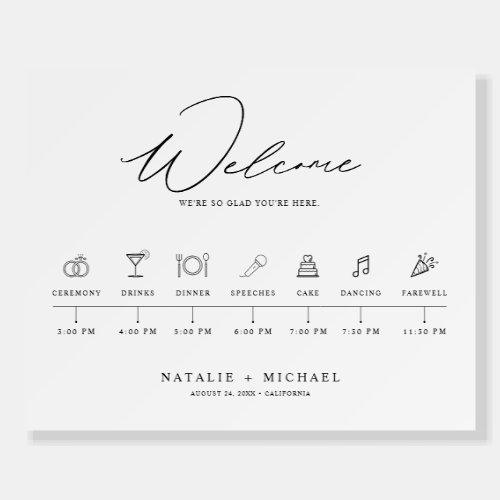 Minimal Elegant Wedding Welcome Sign with Timeline