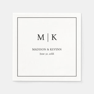 Minimal & Elegant White and Black Monogram Wedding Napkins