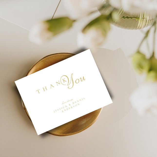 Minimal Elegant White and Gold Typography Wedding Thank You Card (Creator Uploaded)