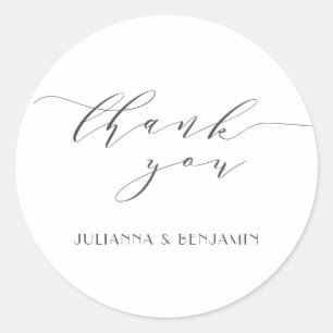Minimal Elegant White Art Deco Wedding Thank You Classic Round Sticker