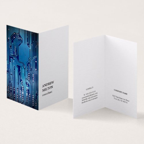 Minimal Elegant White Blue CircuitBoard Consultant Business Card