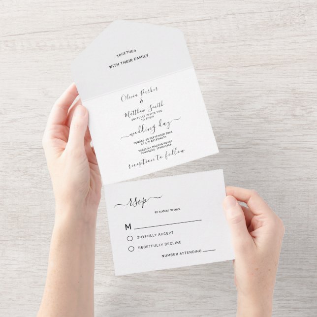 Minimal Elegant White Classic Wedding All In One Invitation (Tearaway)