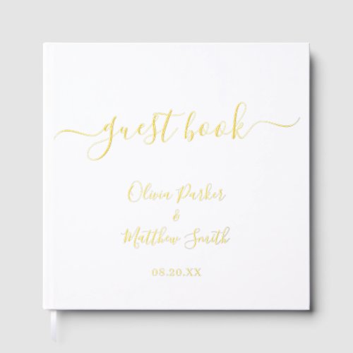 Minimal Elegant White Classic Wedding Foil Guest Book