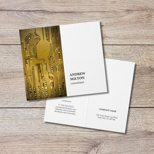 Minimal Elegant White Gold CircuitBoard Consultant Business Card