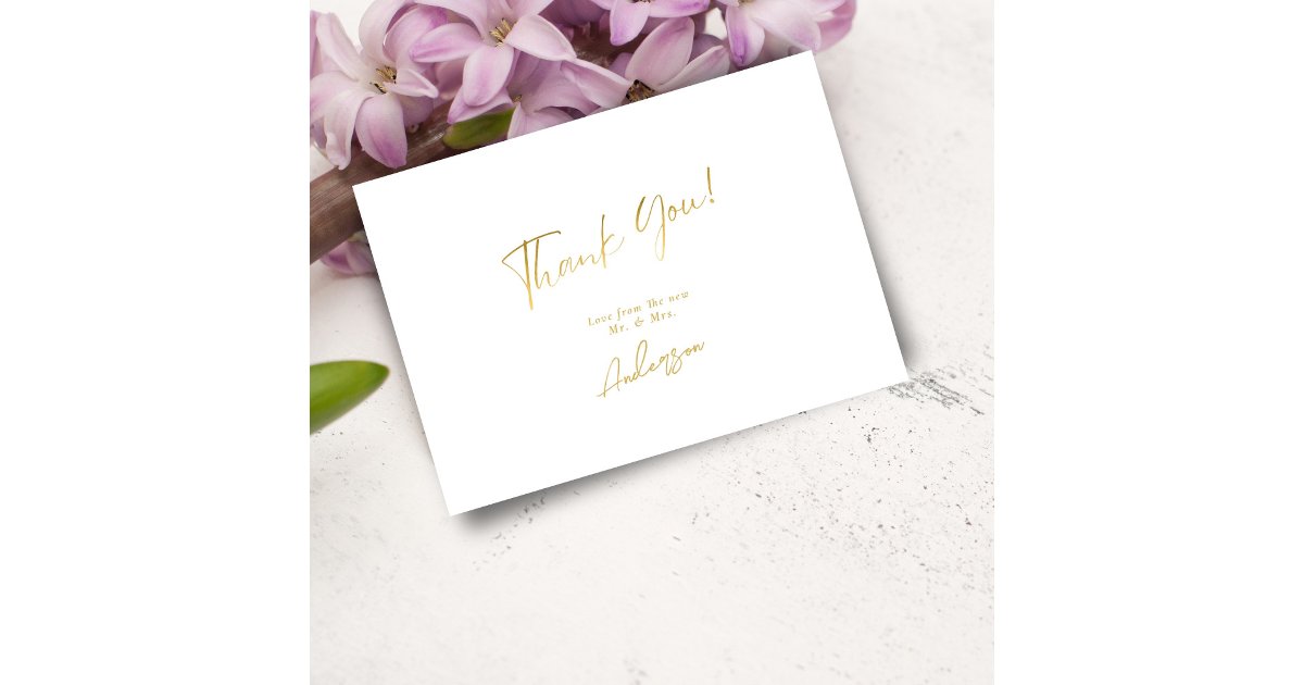Minimal Elegant White & Gold Handwritten Wedding Thank You Card | Zazzle