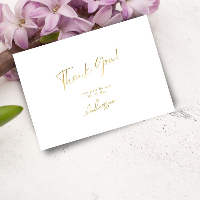 Minimal Elegant White & Gold Handwritten Wedding Thank You Card (Creator Uploaded)