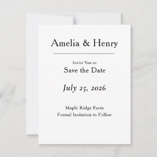 Minimal Elegant White Save the Date Card