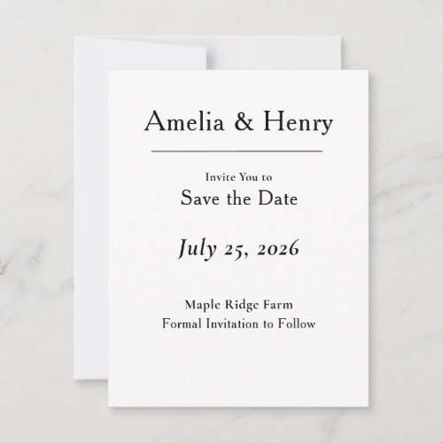 Minimal Elegant White Save the Date Card