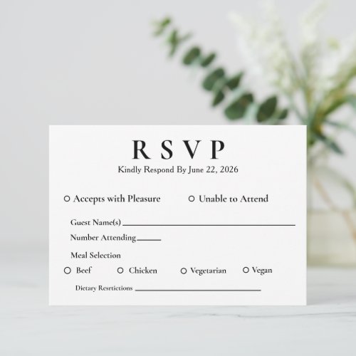 Minimal Elegant White Wedding RSVP Card