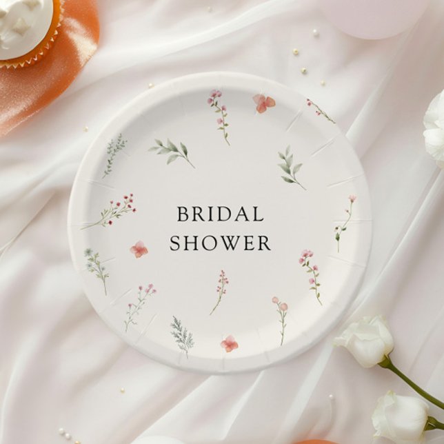 Minimal Elegant Wildflower Budget Bridal Shower Paper Plates (Creator Uploaded)