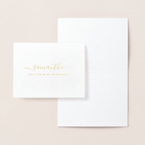 Minimal Elegant Will You Be My Bridesmaid Gold Foil Card