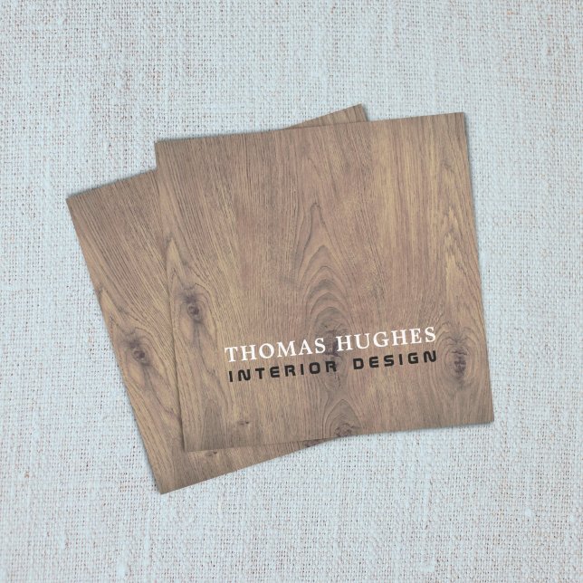 Minimal Elegant Wooden Interior Designer Square Business Card (Creator Uploaded)