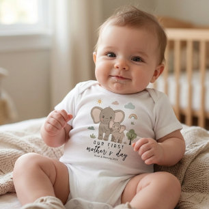 Minimal Elephant Mom Baby First Mothers Day Bodysuit