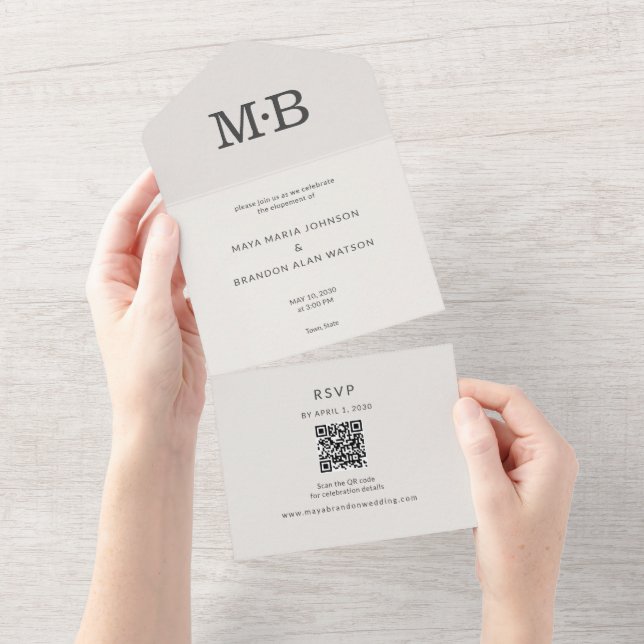 Minimal Elopement All-in-One Wedding Invitation (Tearaway)