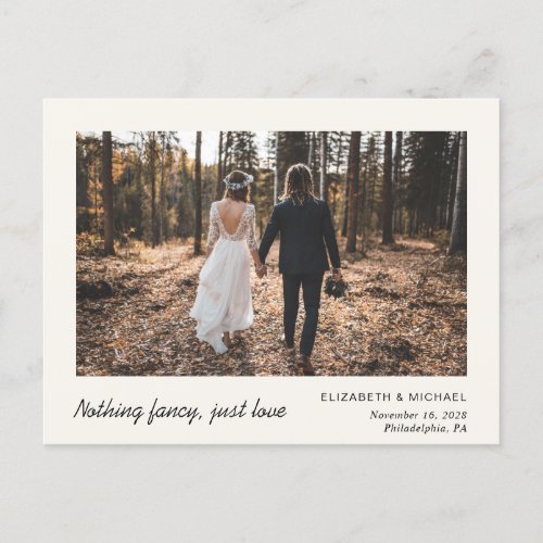 Minimal Elopement Photo Cream Announcement Postcard