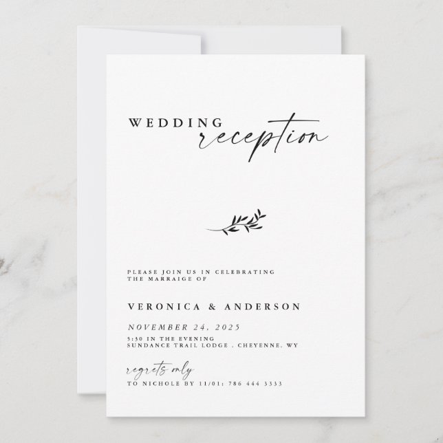Minimal Elopement Reception Wedding Photo Invite (Front)