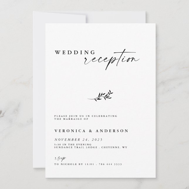 Minimal Elopement Reception Wedding Photo Invite (Front)