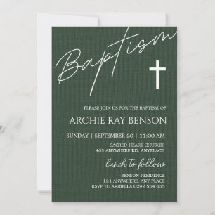 Minimal Emerald Green Baptism Invitation